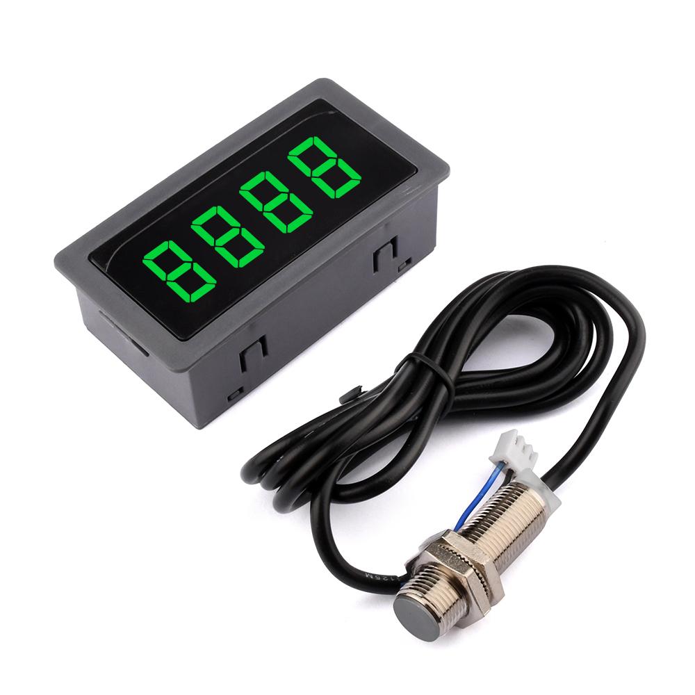 

DC8-24V 4 Digital Tachometer with Hall Magnet Sensor NPN Switch Multifunctional Speed Counting Meter Red LED Gauge Speed Meter світло-зелений колір
