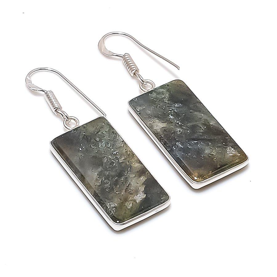 Natural Lodolite Quartz Gemstone 925 Sterling Silver Jewelry Earring 1.73  AE-12303