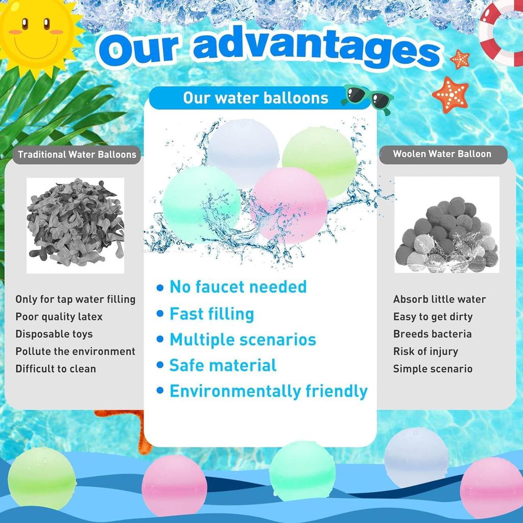 Reusable Water Balloons Toys Silicone Refillable Water Balls Beach Pool Toys Kids Summer Outdoor Activities Water Games Toy