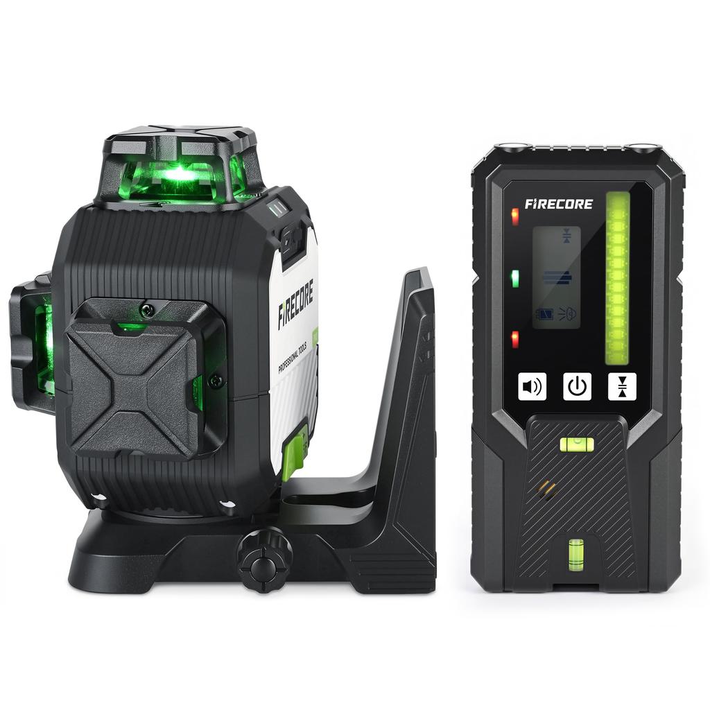Firecore Laser Level F93 Full Line Green Laser with Receiver 3D Laser High Brightness High 3 Brightness Levels Adjustable Set, Level, & Precision
