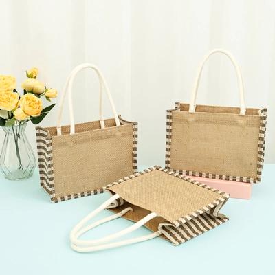 6/12Pcs Burlap Tote Bag Large Capacity Ladies Handheld Shopping Bag Reusable Gift Bags with Handle for Birthday Parties Wedding