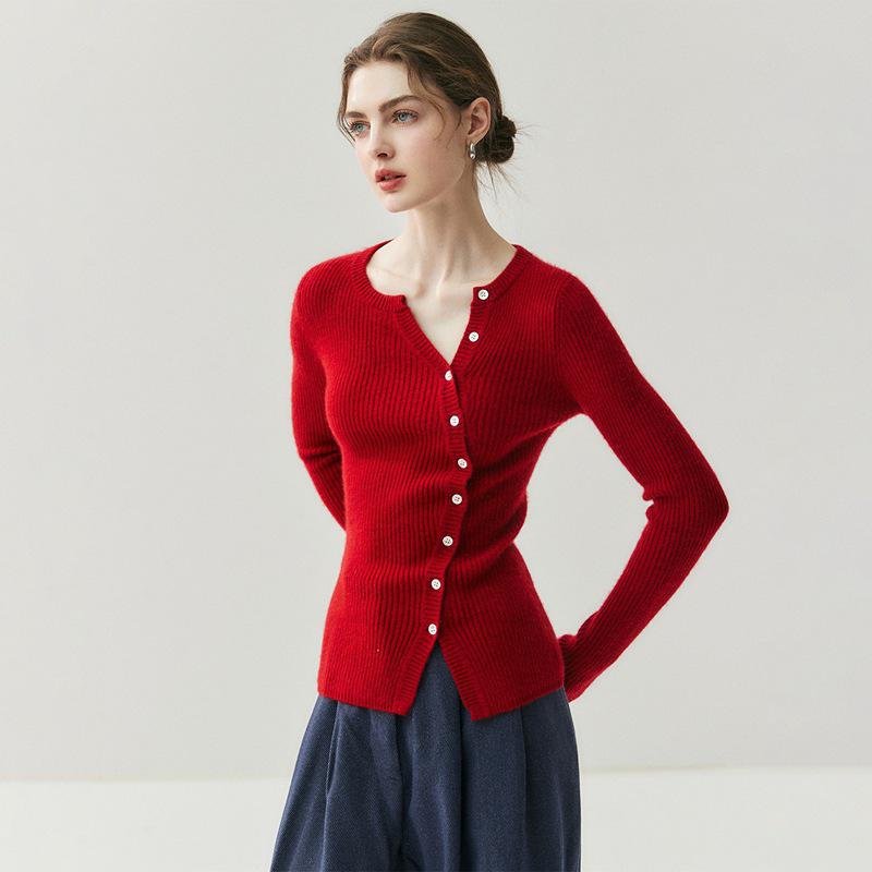 2025 Autumn/Winter Women's Slimming Cashmere Cardigan with Slant Pockets
