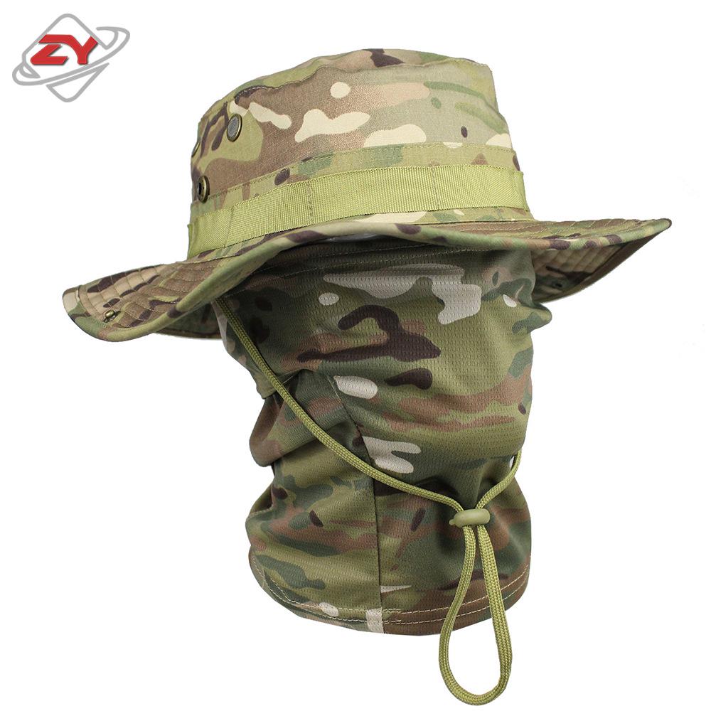 Camouflage Rundkrempenhut & Sturmhauben-Set: Sonnenschutz für den Sommer-Bergsteigen