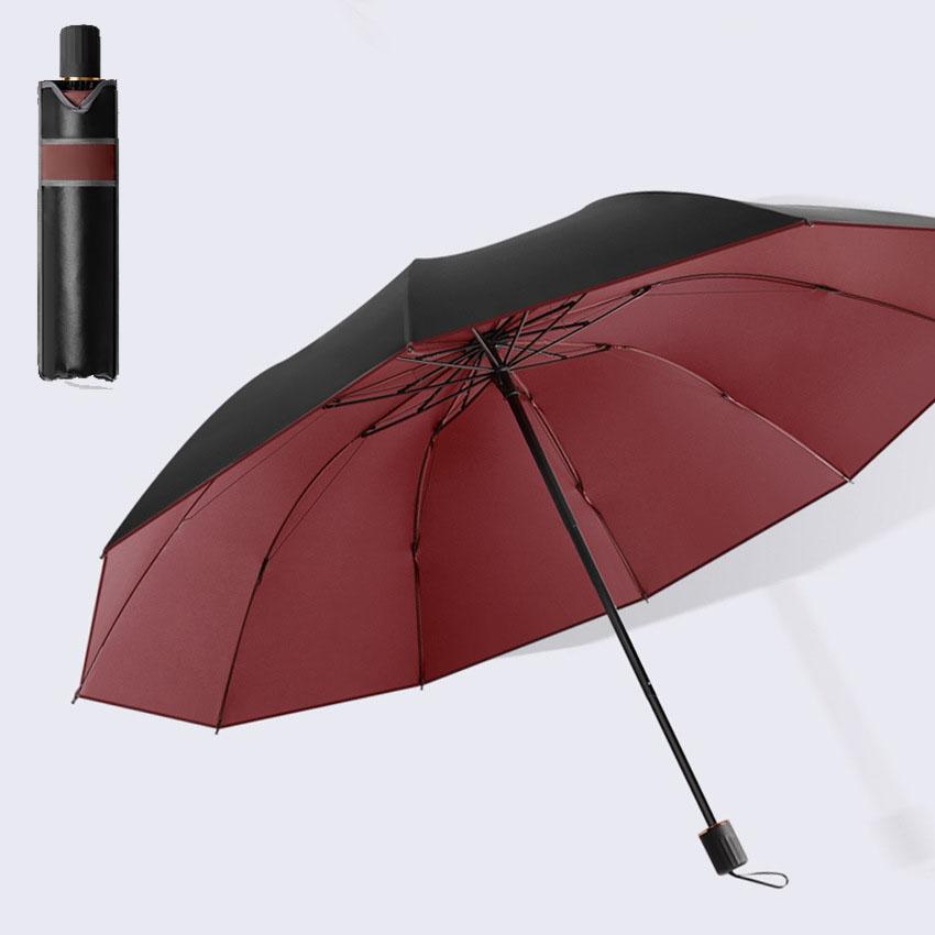 

Складной зонт в три сложения, ветрозащитный усиленный толстый деловой зонт для мужчин и женщин, зонт двойного назначения для дождливой а Iron&10K бордовый