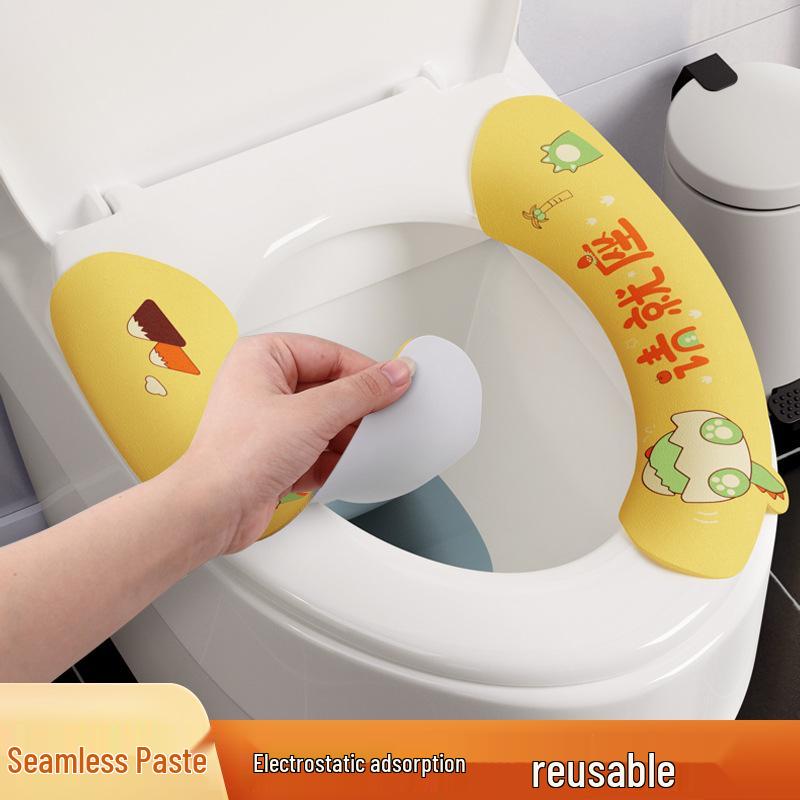 Washable Cartoon Toilet Seat Sticker with Electrostatic Adsorption - Warm, Universal, and Self-Adhesive for All Seasons