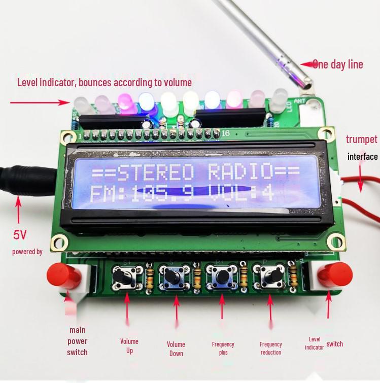 DIY FM Digital Sound Kit: 51 Microcontroller & Level Indicator Components, Individually Controllable