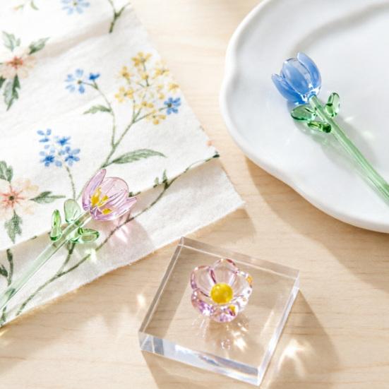 Mini Glass Flower Ornament Handmade Colored Glass Flower Miniature Collectible Tiny Flower Decoration for Table Centerpiece Bookshelves Micro