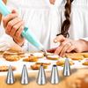 Jeffdad 7 Pcs Round Hole Piping Tips Set, Professional Stainless Steel Cupcake Frosting Nozzles Tool Russian Pastry Icing Dispensers Supplies for