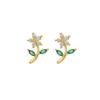 Exquisite Green Zircon Tassel Chain Stainless Steel Hoop Earrings 18K Gold Plated Heart Flower Piercing Earrings Fashion Jewelry