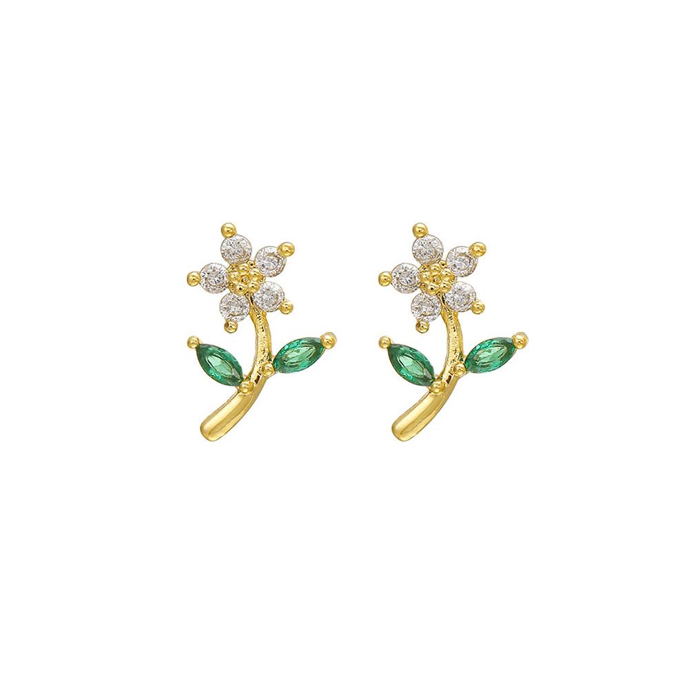 Exquisite Green Zircon Tassel Chain Stainless Steel Hoop Earrings 18K Gold Plated Heart Flower Piercing Earrings Fashion Jewelry