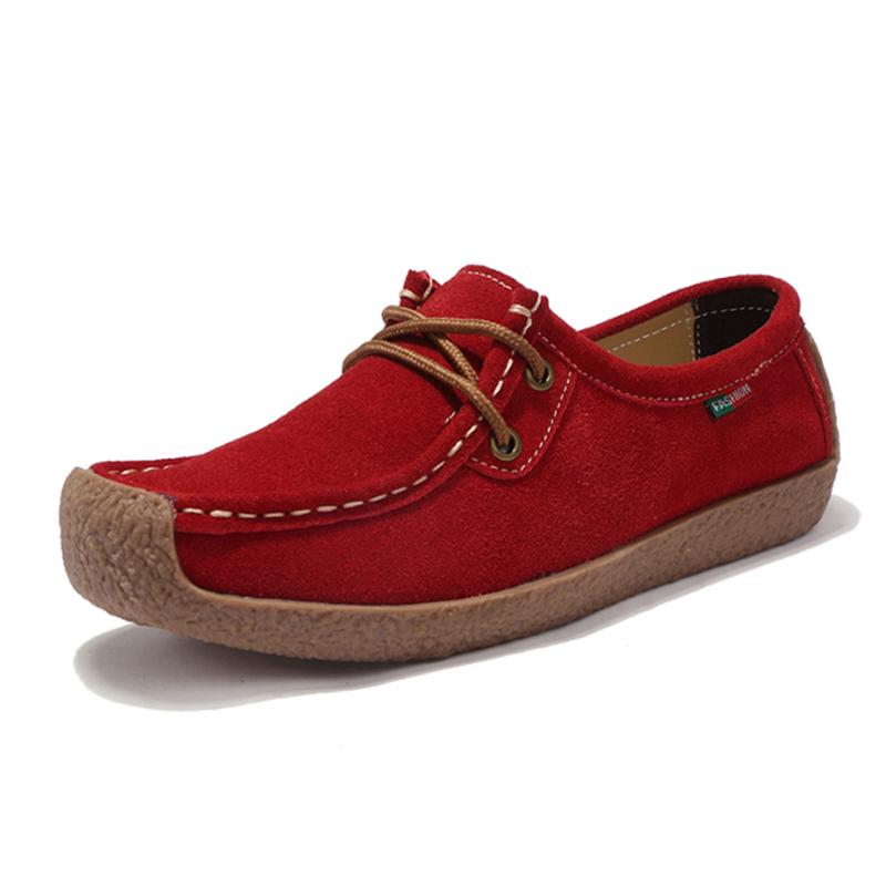 New Autumn Casual Women Shoes Loafers Lace Up Suede Leather Flats Slip-On Mom Shoe Mujer Zapatos Chaussure Femme Size 35-42