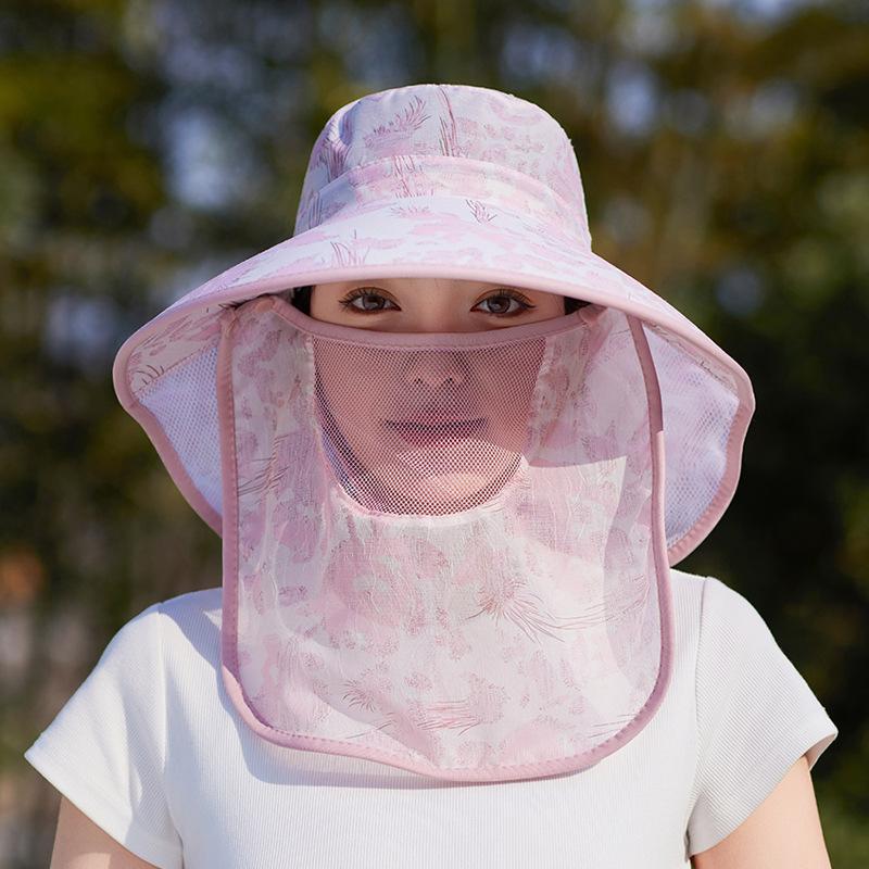 

Летний солнцезащитный козырек для велоспорта на открытом воздухе, детский, с широкими полями, накидка для защиты шеи, шляпа от солнца, тканевая маска с цветами, панама для лица