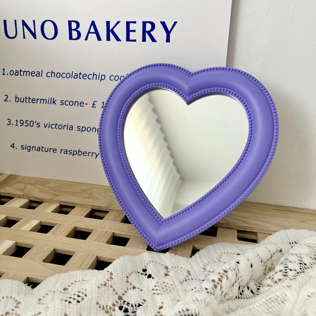 Ins Love Heart Cosmetic Mirror Wall Hanging Dormitory Dressing Mirror Pink White Korean Living Room Decorative Mirrors For Girls