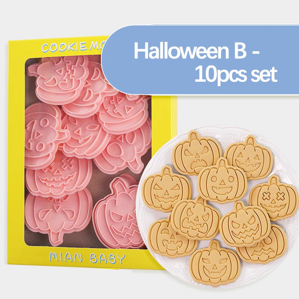 10/8Pcs Cookies Cutters Set Cartoon Pumpkin Witch Owl Castle Vampire Skull Pressable Cookies Stamp Biscuits Mold Halloween Decor