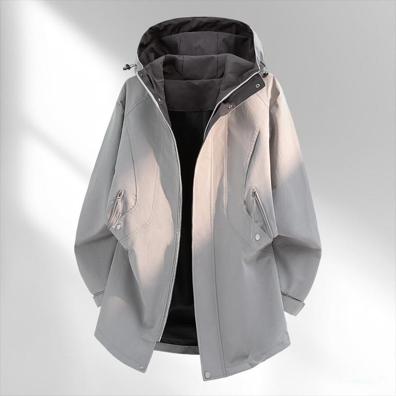 Retro Men's Versatile Mid Length Hooded Jacket Men's Loose Mid Length Jacket