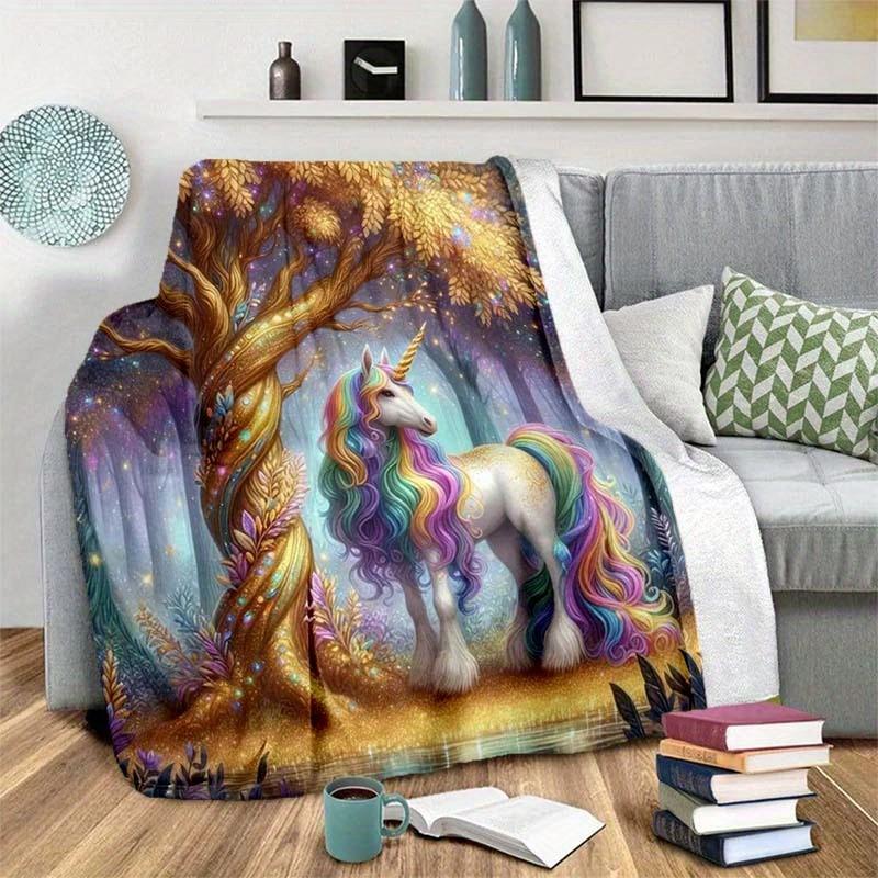 [1pc Unicorn Blanket] 1pc Colorful Unicorn Soft Blanket | Warm and Comfortable Throw for All Seasons, Great for Sofa, Bed