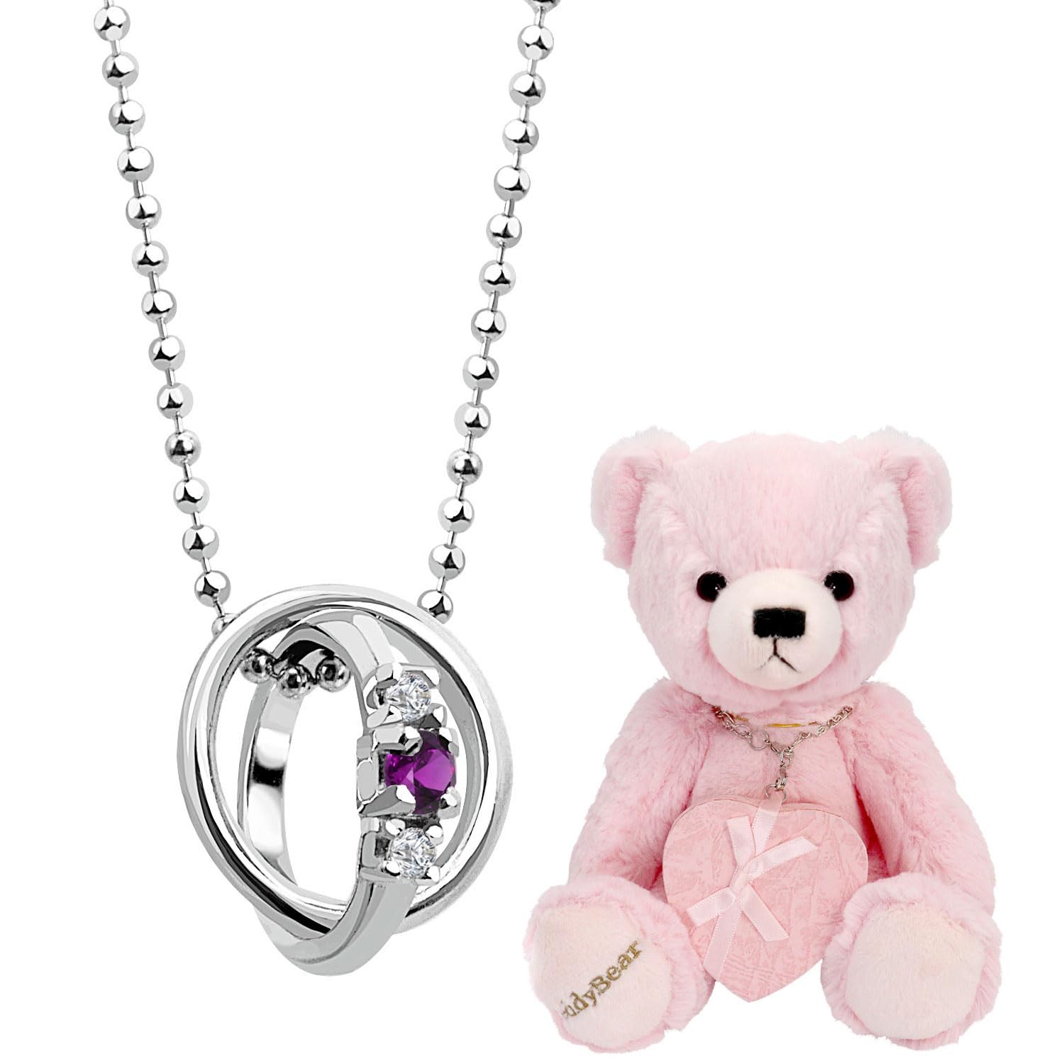 

Double Ring Top Necklace Diamond x Birthstone Silver Pink Teddy Bear February Amethyst [Sears] Women s dr-66-tdt-01-p02