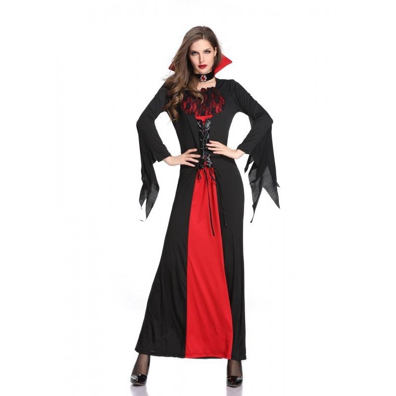 Halloween Vampire Witch Dress Goth Witch Costume Black and Red Temperament Muse Queen Costume