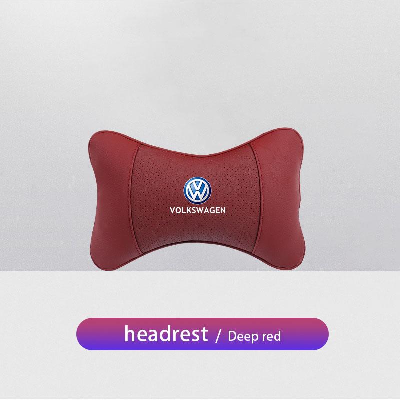 XYZ1 VW Car Leather Headrest Seat Head Support Neck Pillow For Volkswagen Polo Golf GTI CC Tiguan Arteon Passat Jetta Touareg ID.3