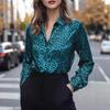 Camicetta da Donna con Stampa Leopardata Primavera Autunno, Camicia Satinata Elasticizzata con Abbottonatura, Top Casual dalla Vestibilità Ampia per l'Uso Quotidiano