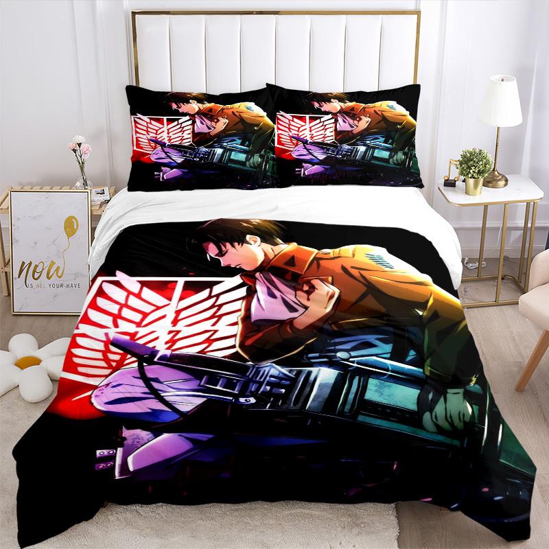 Attack on Titan Aufklärungstrupp Bettwäsche-Set Bettbezug Geschenk für Schlafzimmer, Enthält 1 Bezug und 2 Kissenbezüge, Ohne FüllungB159