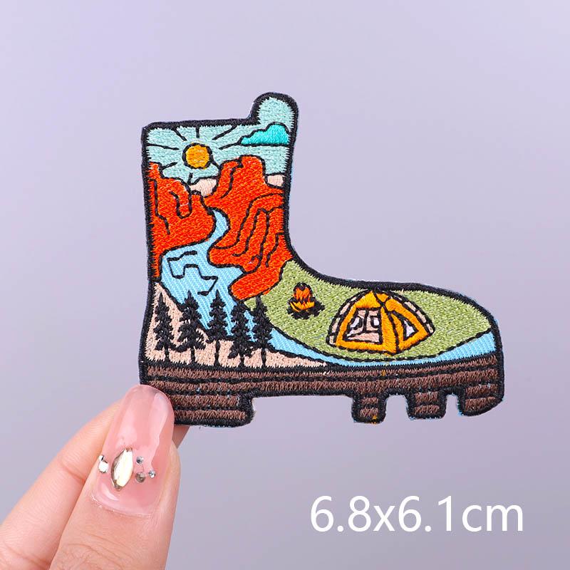 Wilderness Patch Mountain Patches Iron On Clothes River Embroidered Patches For Clothing Stripe Stickers On Clothes Hook Loop