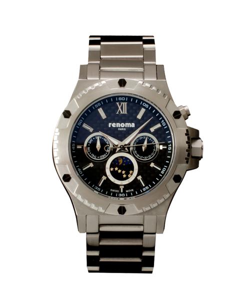 [RENOMA] RENOMA Multi-function Moonphase Carbon Swiss Movement Men s Metal Watch RE290BK NONE