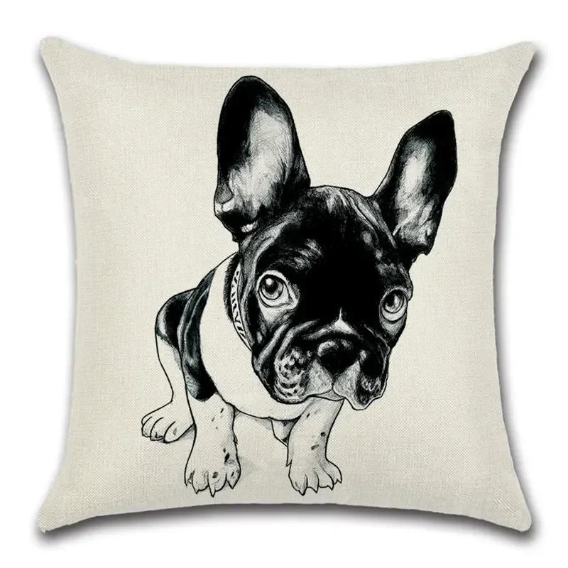 French Bulldog Cushion Cover Cotton Linen Cute Dog Decorative Cushions for Sofa Home Decoration Pillow Case 45*45