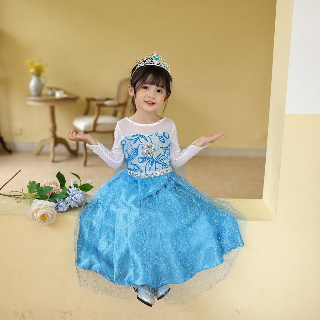 2025 Frozen Princess Elsa Long-Sleeve Dress for Girls (Ages 3-8)