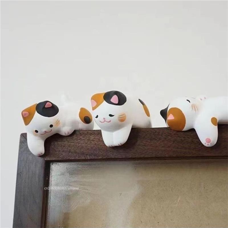 3 Stück Computerbildschirm Monitor Kleine Ornamente Desktop Puppe Katze Hase Heimdeko Glückskatze Harzfigur Wohnaccessoires