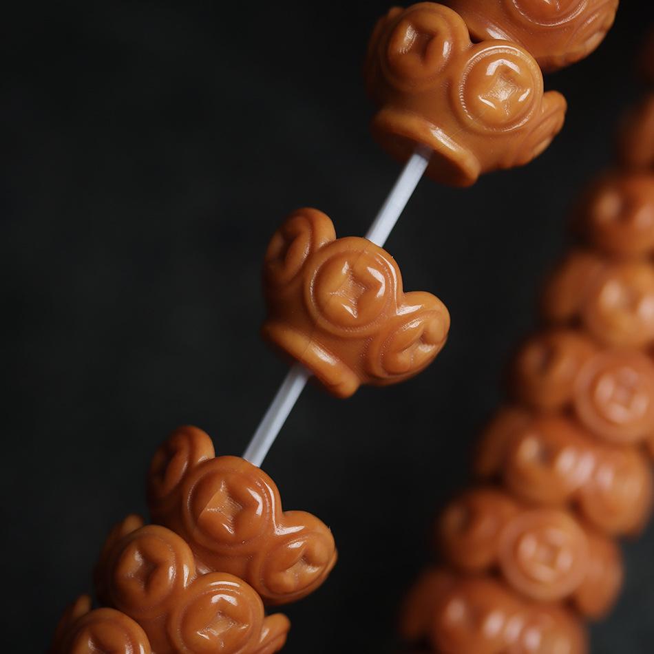 Gold Ingot Monkey Walnut Bodhi Bead Bracelet - High Polish Buddhist Gift for Men and Women