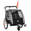 Carrellino per Bici da Bambino, Passeggino, con Freni, Pieghevole, per 2 Bambini, Grigio/Nero