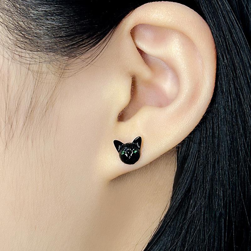 Boucles d'oreilles puces chat mignonnes et petites, Boucles d'oreilles simples quotidiennes douces et cool avec diamants et Boucles d'oreilles au design de niche