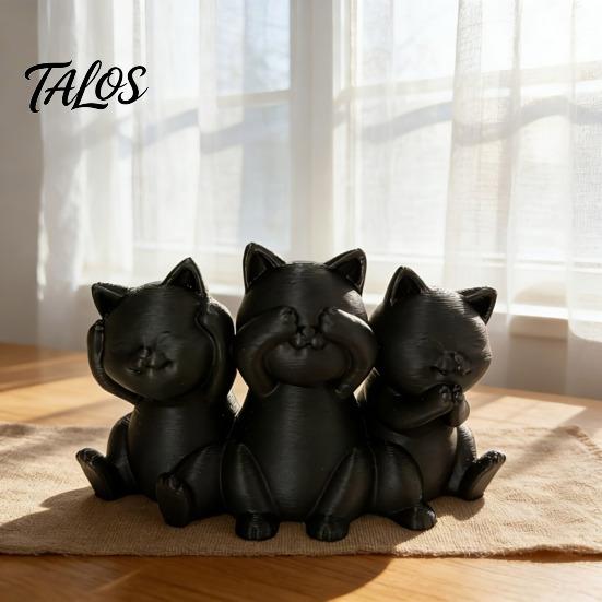 Aesthetic Cat Art Three Wise Cats Figurines, 3D Printed Minimalist Statue for Desk Decorative Sculptures Decor, Ancient Wisdom Ornament Home