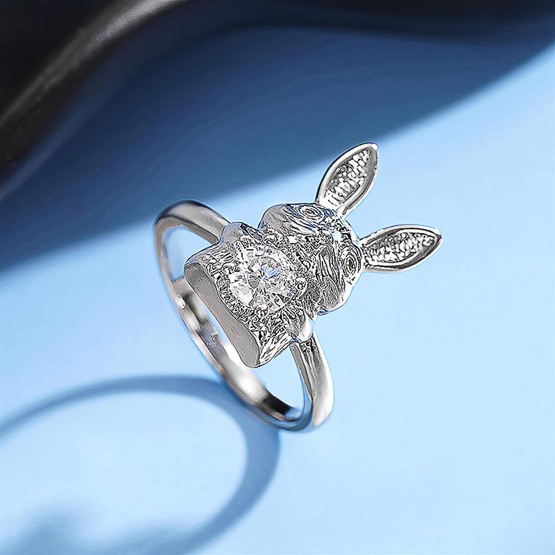 Huitan Rabbit Shaped Ring for Women Cute Wedding Party Trendy Accessories Inlaid Shining Cubic Zirconia Fresh Animal Jewelry
