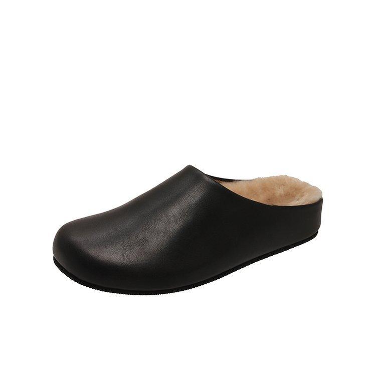 

Baotou half slippers women s autumn and winter 2025 new one-foot slip-on shoes French retro soft-soled fleece cotton slippers 35