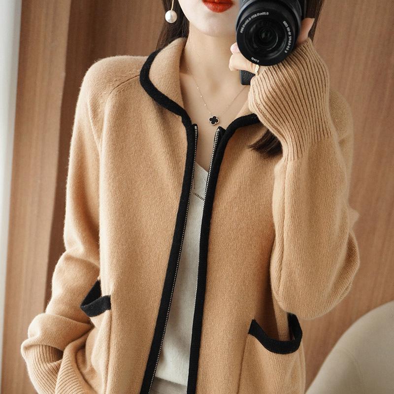 Korean Style Women's Wool Cardigan - Short, Thick Zippered Sweater for Autumn & Winter
