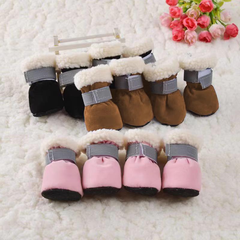 Reflective Velvet-Lined Dog Shoes: Warm, Soft Soled, Anti-Slip & Indoors Safe for Autumn/Winter.