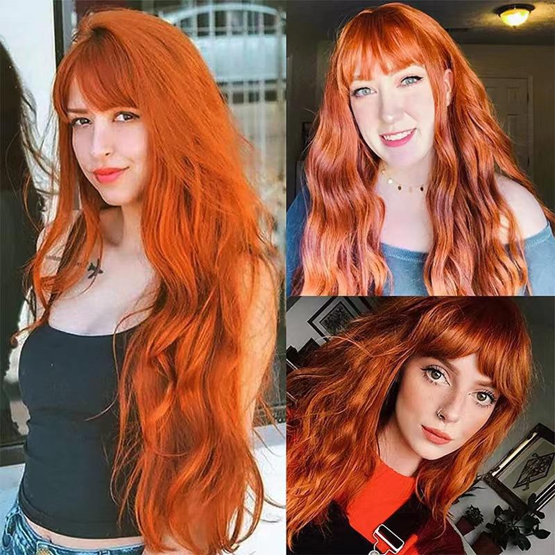 Wig with bangs long curly hair corrugated chemical fiber hair long hair wig