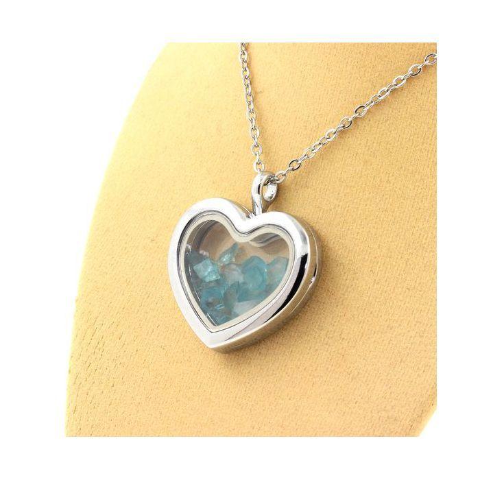 Stones and Minerals. Raw Paraiba Apatite Necklace. Heart Model.