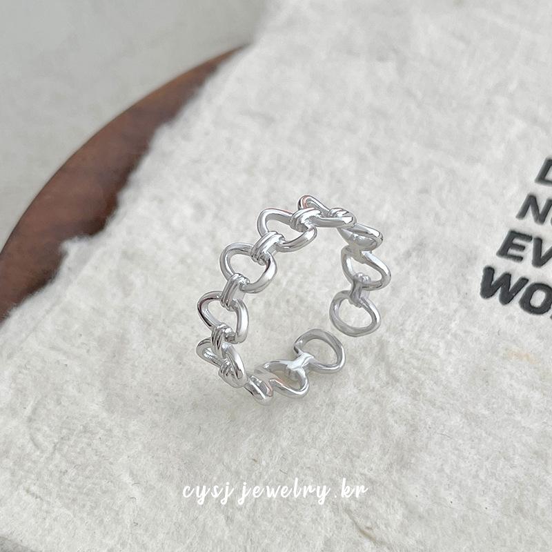 Cui Yan S925 Sterling Silver Oval Chain Ring - Japanese Korean Style, Stackable, Fashionable Women s Ins Silver Finger Ornament. Adjustable Opening