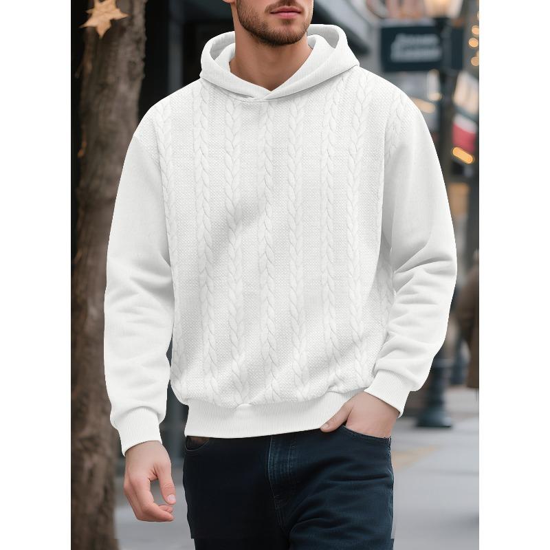 Men's Large Size Autumn and Winter Casual New Thickened Jacquard Hooded Sweater Long Sleeve Men's Top