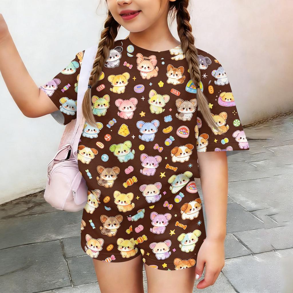 Kids Casual Short Sleeve Top and Shorts Set Animal Print Lightweight Comfortable Summer Outfit for Boys and Girls