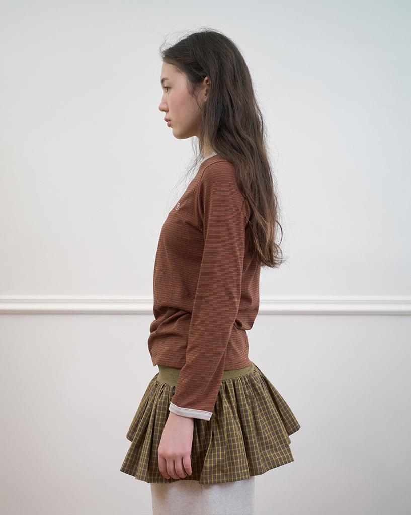 Nokeontencheu 284. Mixed Check Mini Skirt _ Olive