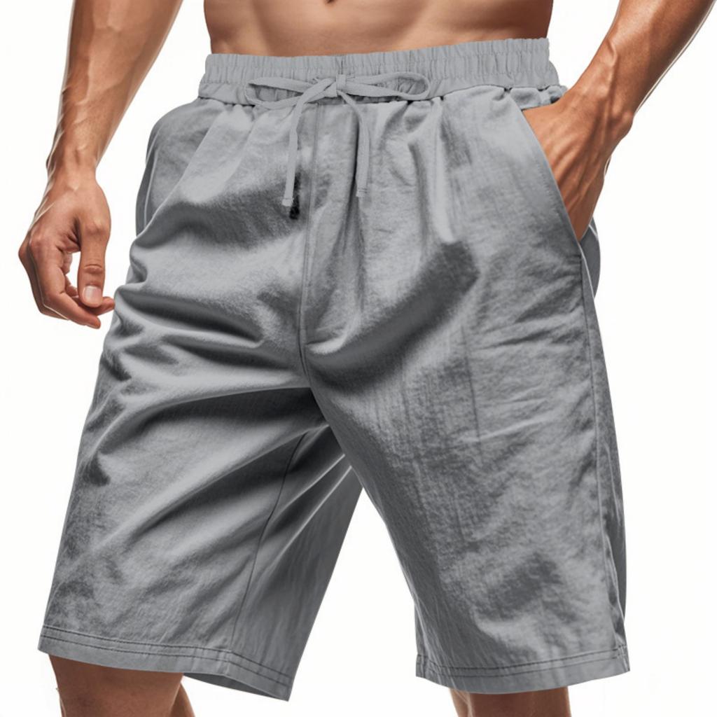 Men's Linen Shorts Lightweight Beach Casual Loose Fit Mid-Length Drawstring Waist Relaxed Style Summer Bottoms