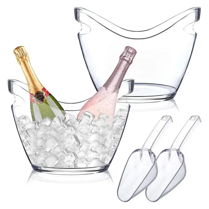 Clear 4L Ice Bucket Ice Shovel Plastic Beverage Tub for Wine Champagne Cocktail Bar Portable Fruit Storage Basket for Parties