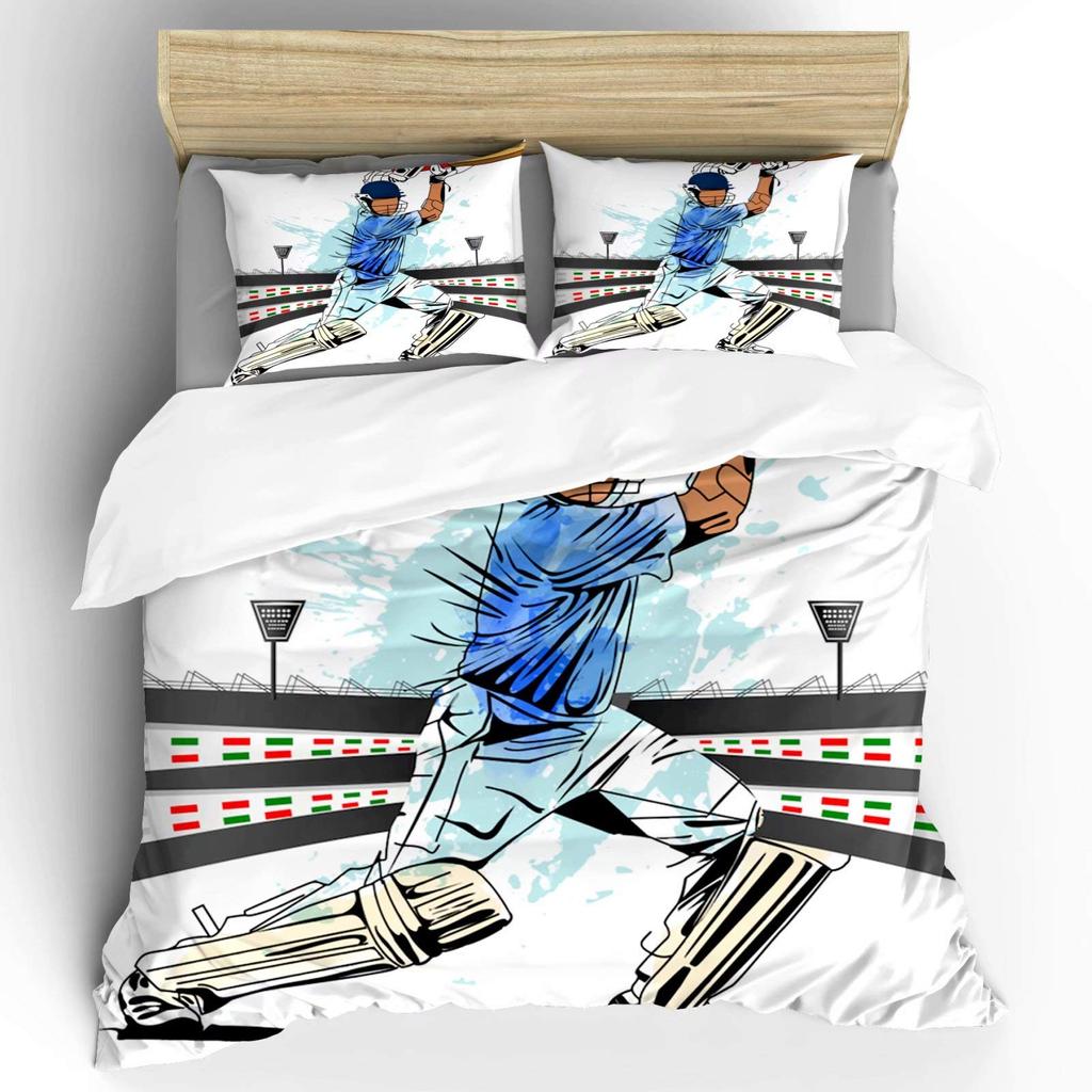 Cricket Duvet Cover Set Abstract Sports Pattern Bedding Set Microfiber Player Playing Game Of Cricket Double Queen Quilt Cover