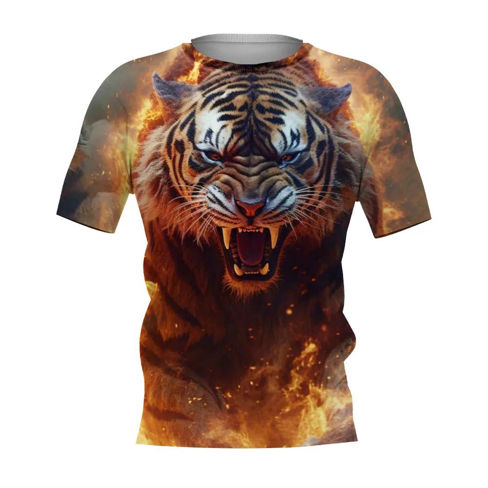 Summer New Men's T-shirt 3D Printed Tiger Fashion Domineering Short Sleeved Street Top Round Neck T-Shirts