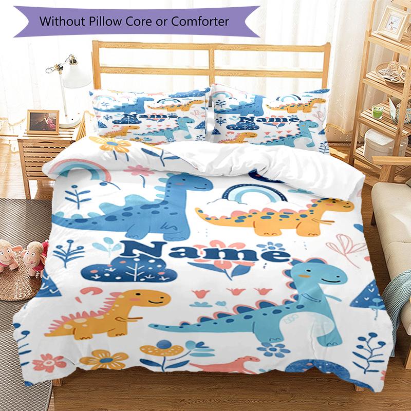 3pcs Custom Name Dinosaur Bedding Set Duvet Cover Closure Includes 1 Duvet Cover & 2 Pillowcases, Soft and Comfortable for All Seasons.