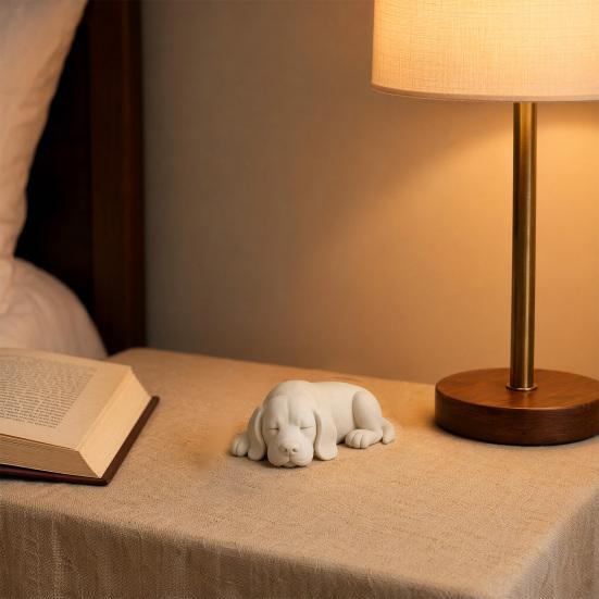 3D Printed Sleeping Dog Figurines, White Lying Puppy Ornaments, Realistic Puppy Statue Decorations, Minimalist Desktop Decor for Office Home Cute